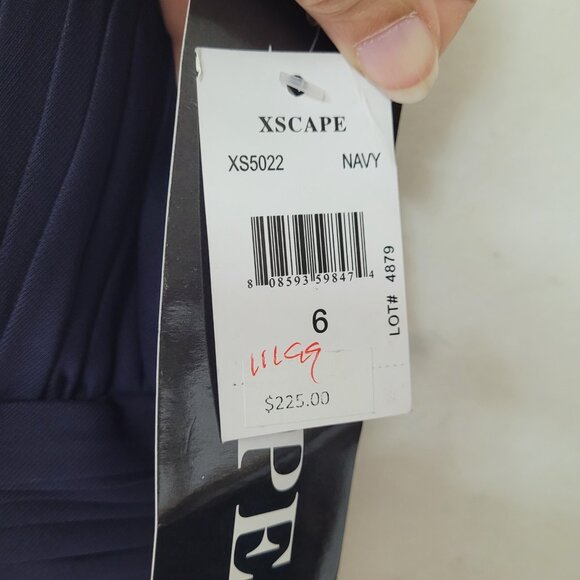 XSCAPE Dress Womens 6 Navy Blue Maxi One Shoulder Chiffon Formal Gown Beaded - Picture 11 of 16